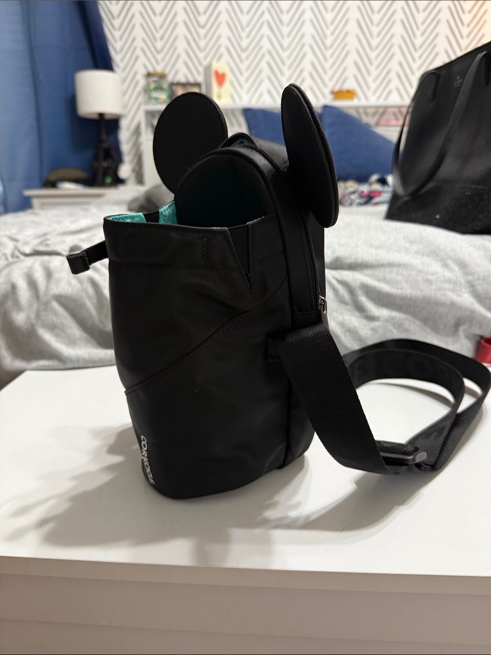 Corkcircle Black Crossbody Bottle Bag with Mickey Ears